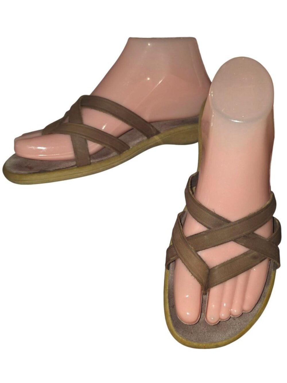 Women's Leather Strappy Made in Italy Brown Flip Flop Sandals Shoes 9M Summer